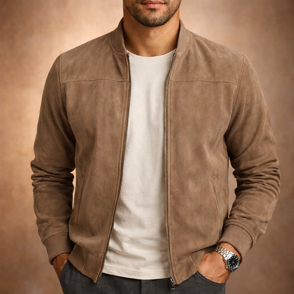 Men's Suede Bomber Jacket Lightweight – Smart Casual, All Seasons Outerwear