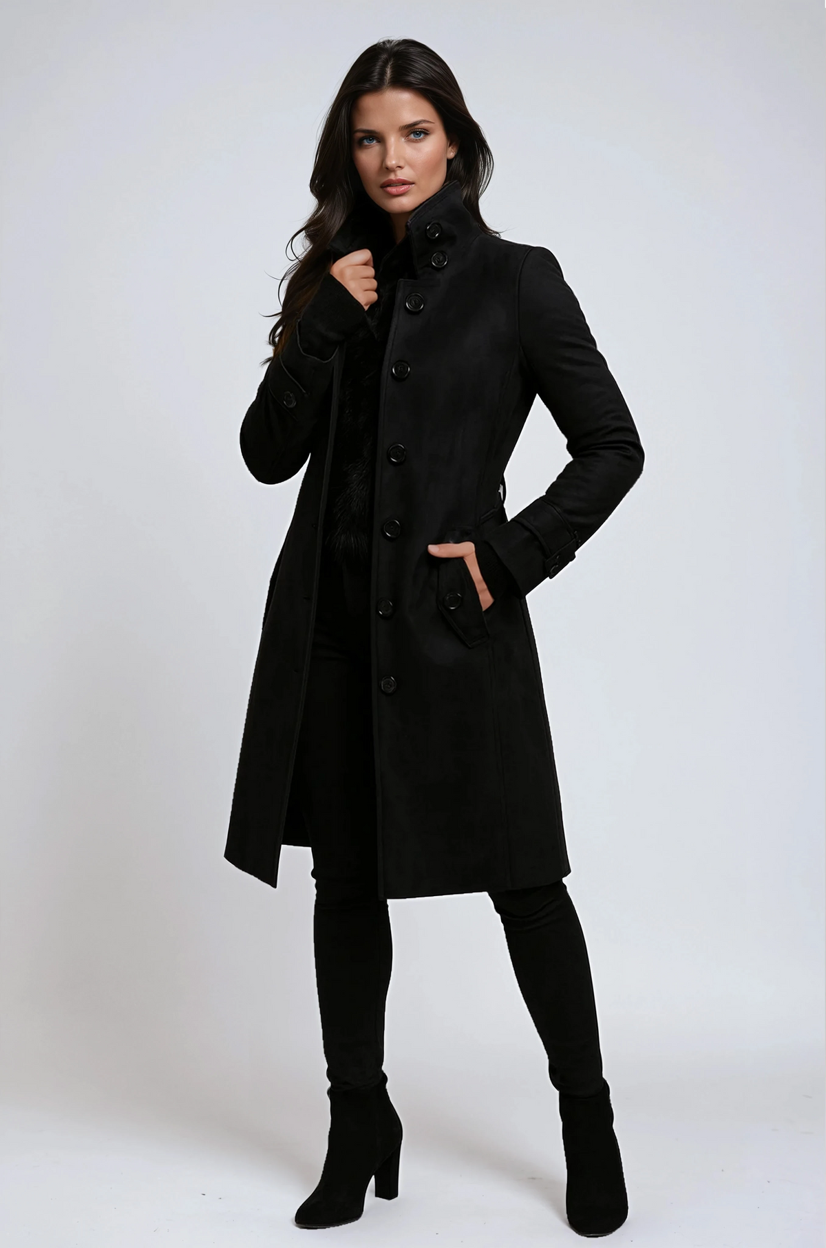 High-Collared Trench Coat – Stylish Outerwear for Office, Casual Wear