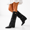 Women's Knee-High Vegan Leather Boots with Pointed Toe – Casual Wear, Office Style
