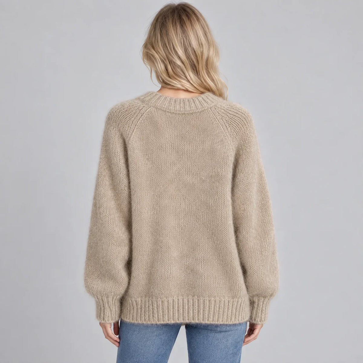 Women’s Relaxed Fit Fluffy Knit Jumper with Crew Neck and Long Sleeves