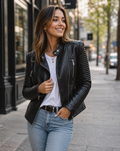 Faux Leather Biker Jacket with Zip Details for Women – Casual Wear, Everyday Style