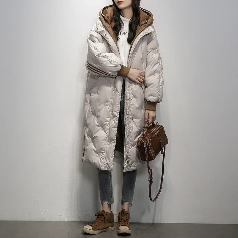 Down Jacket with Hood, Quilted Design, Grey – Casual Wear, Outdoor Activities