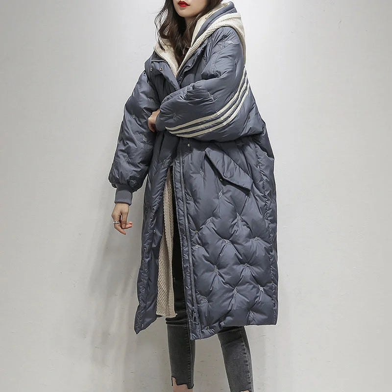 Down Jacket with Hood, Quilted Design, Grey – Casual Wear, Outdoor Activities