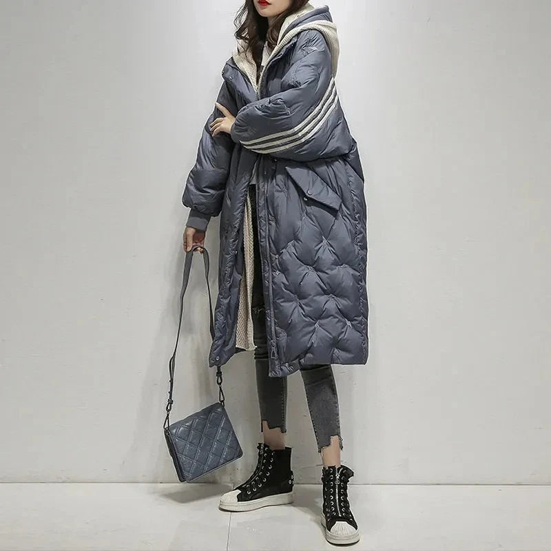 Down Jacket with Hood, Quilted Design, Grey – Casual Wear, Outdoor Activities