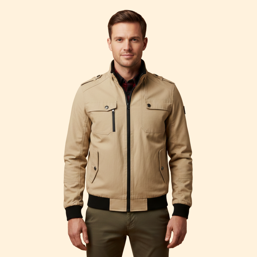 Men's Military Bomber Jacket in Burgundy – Casual Wear, Outdoor Activities