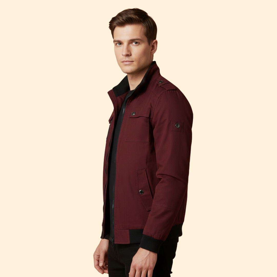 Men's Military Bomber Jacket in Burgundy – Casual Wear, Outdoor Activities