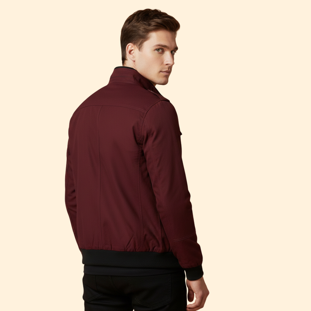 Men's Military Bomber Jacket in Burgundy – Casual Wear, Outdoor Activities