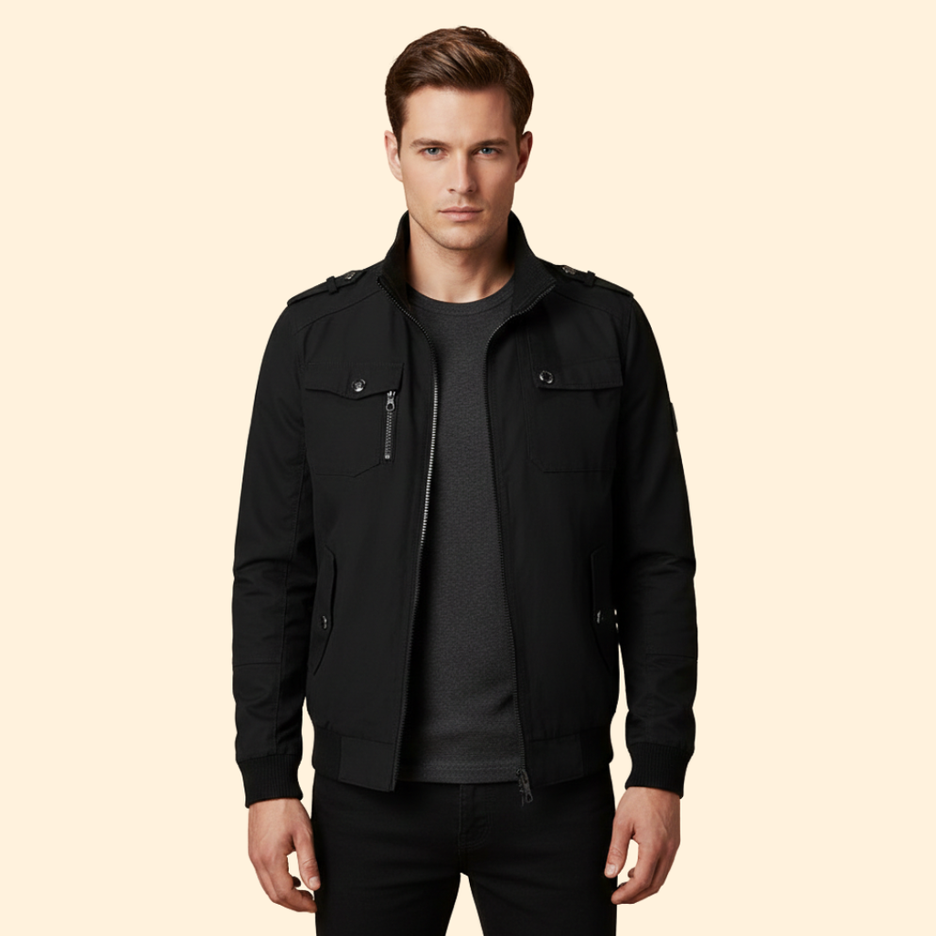 Men's Military Bomber Jacket in Burgundy – Casual Wear, Outdoor Activities