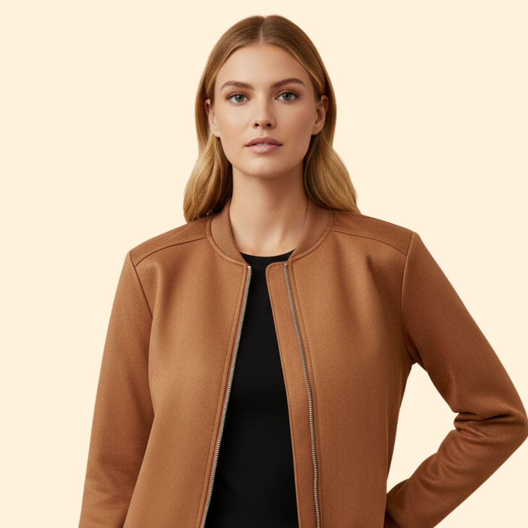 Women's Zip Up Bomber Jacket in Brown – Casual Wear, Everyday Style