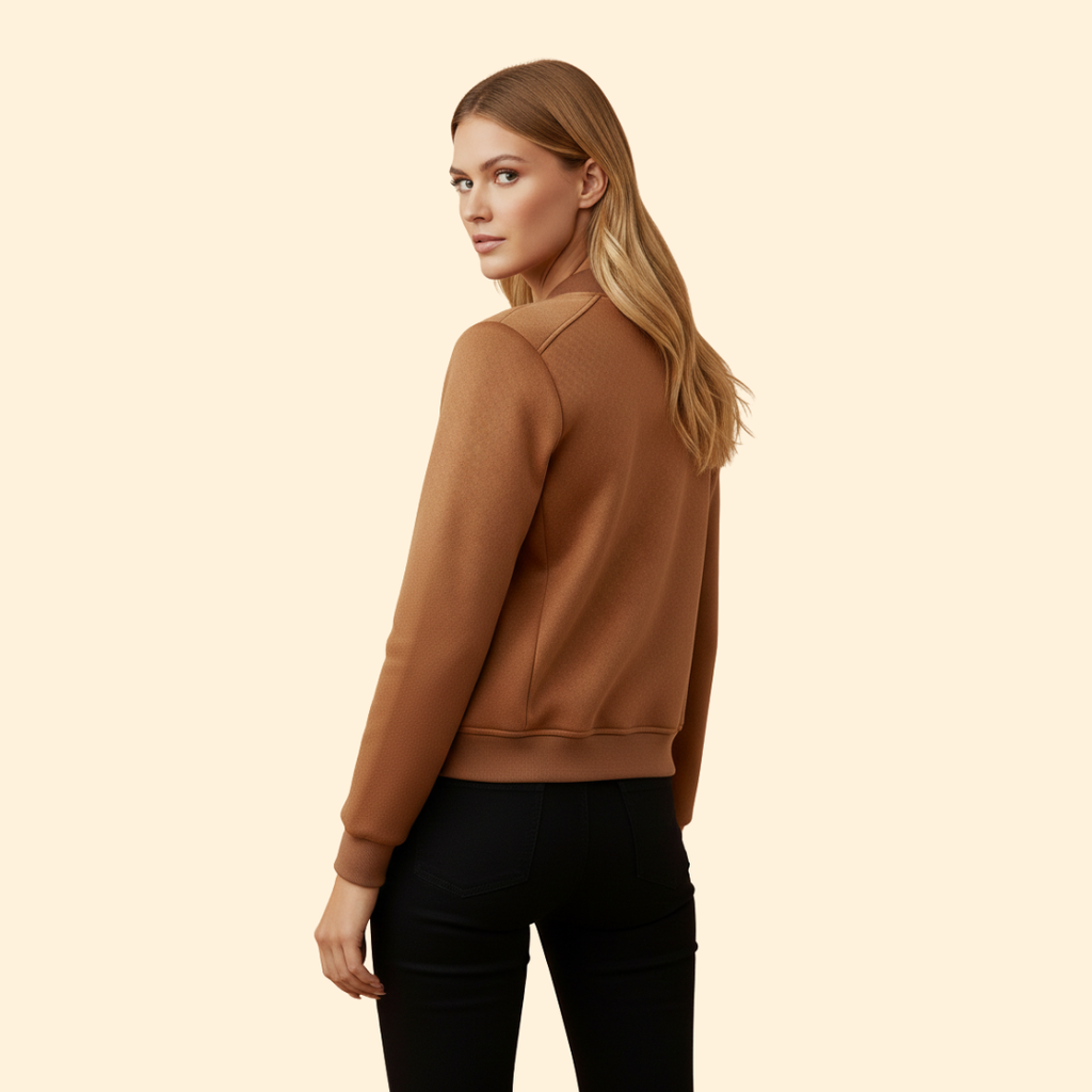 Women's Zip Up Bomber Jacket in Brown – Casual Wear, Everyday Style