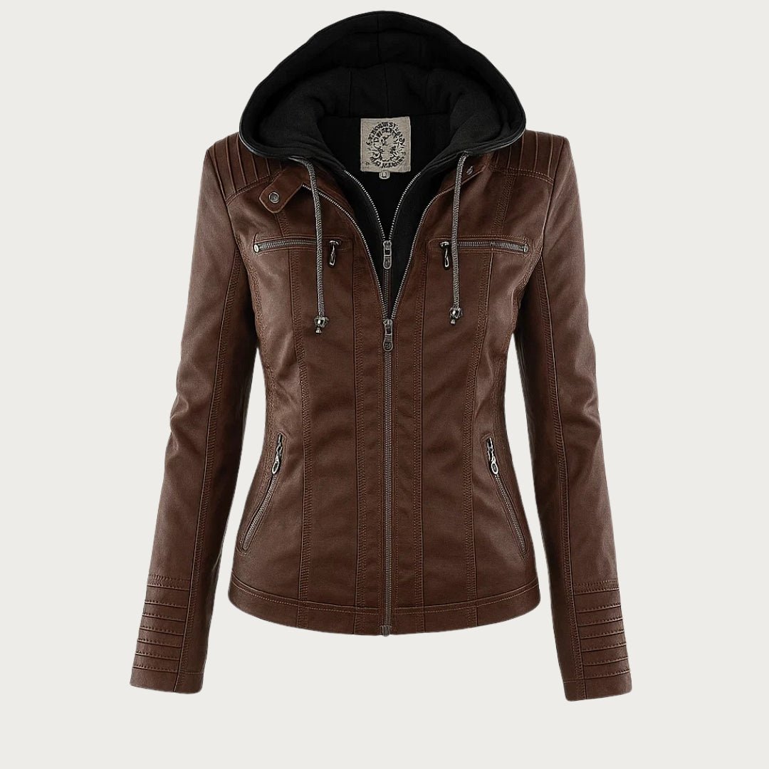 Leather Biker Jacket with Removable Hood and Zip Detail – Casual, Everyday Wear