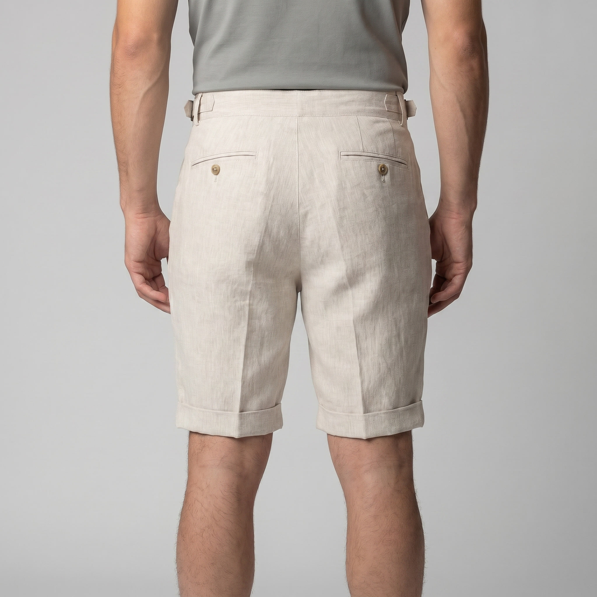 Linen Classic Men's Shorts with Adjustable Waist and Pleats for Casual Wear