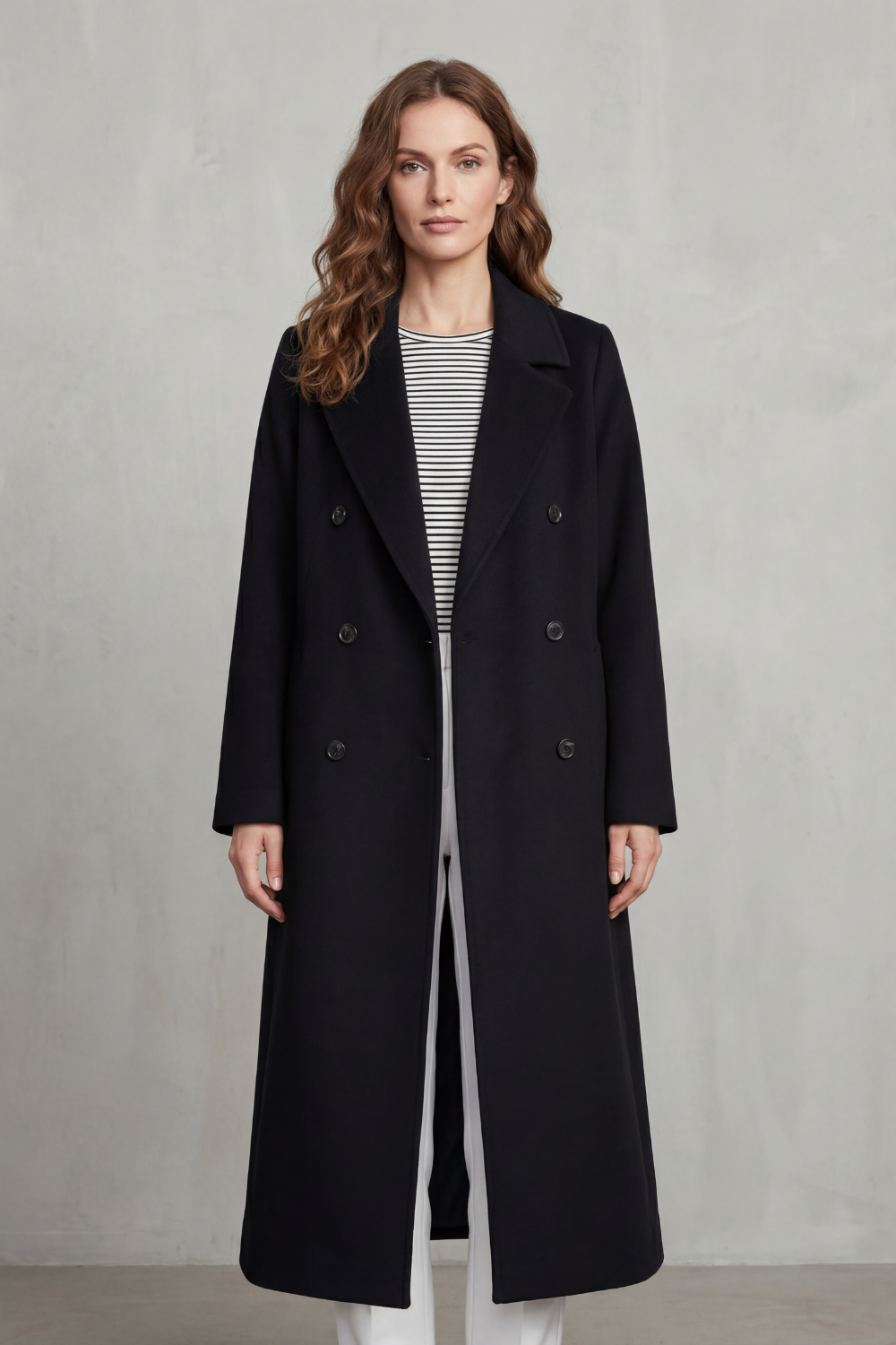Women's Wool Blend Double-Breasted Coat – Smart Casual, Office Wear