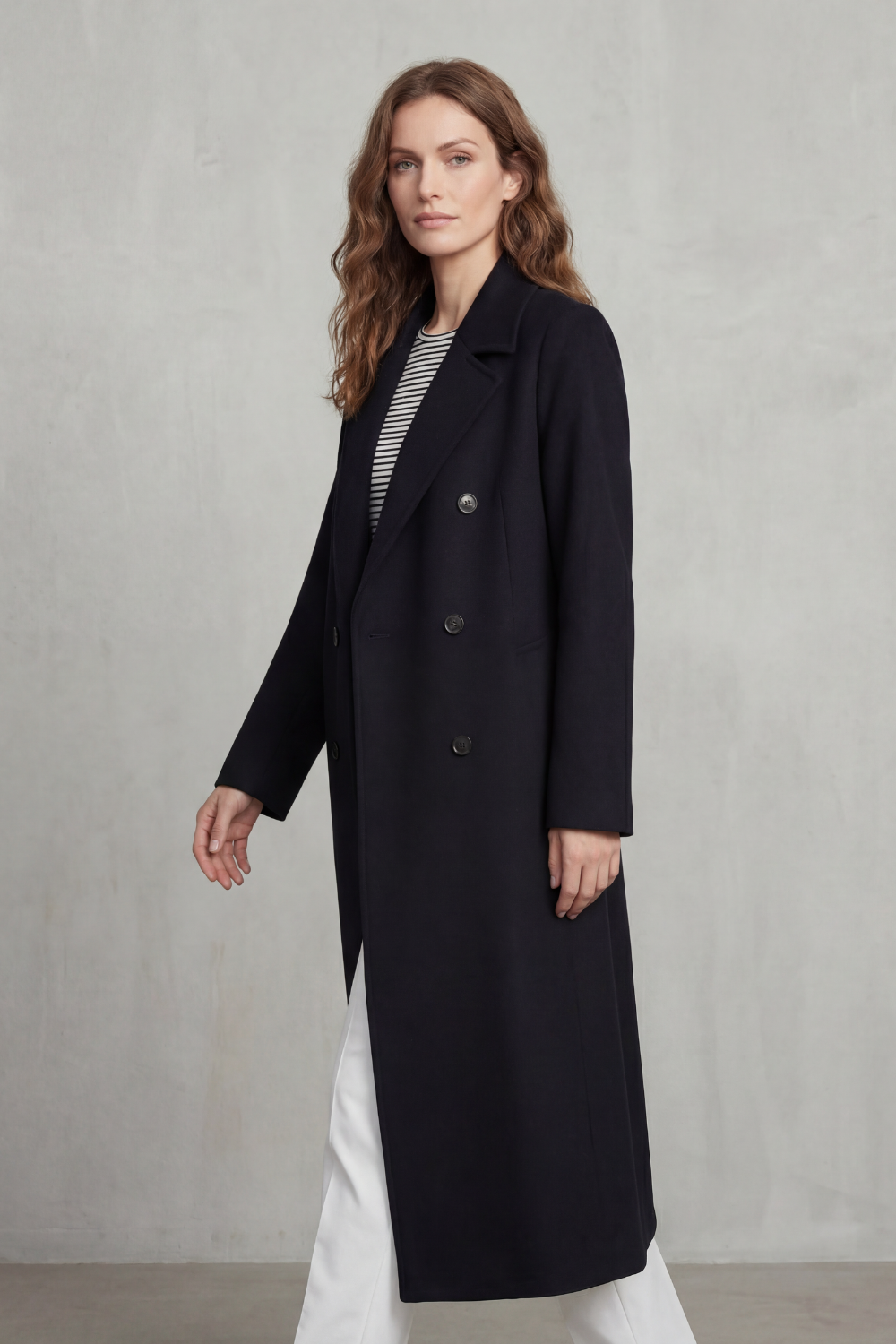 Women's Wool Blend Double-Breasted Coat – Smart Casual, Office Wear