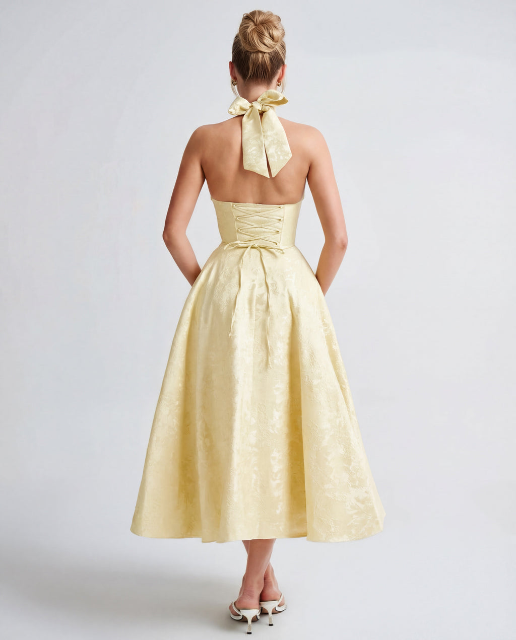 Jacquard Halter Midi Dress – Occasion Gown for Weddings & Events