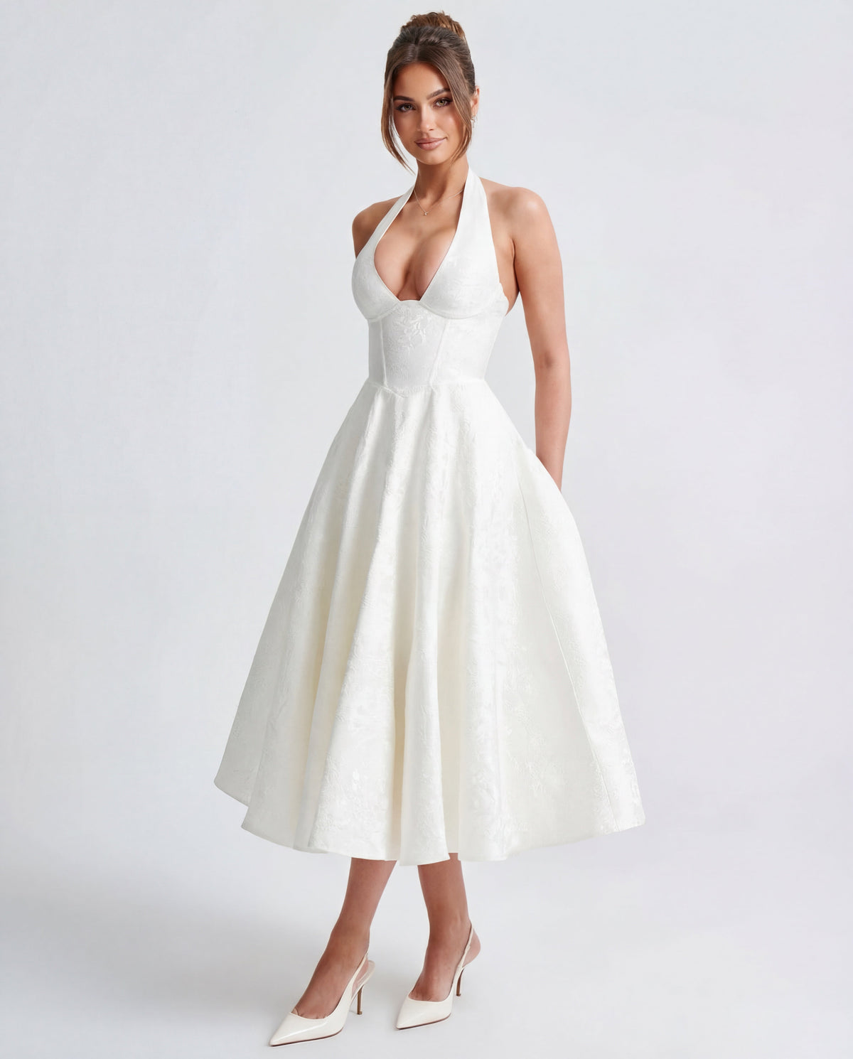 Jacquard Halter Midi Dress – Occasion Gown for Weddings & Events