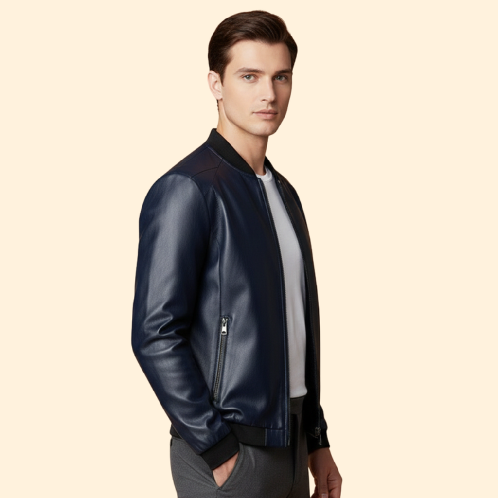 Men’s Leather Bomber Jacket – Casual Wear, Everyday Style