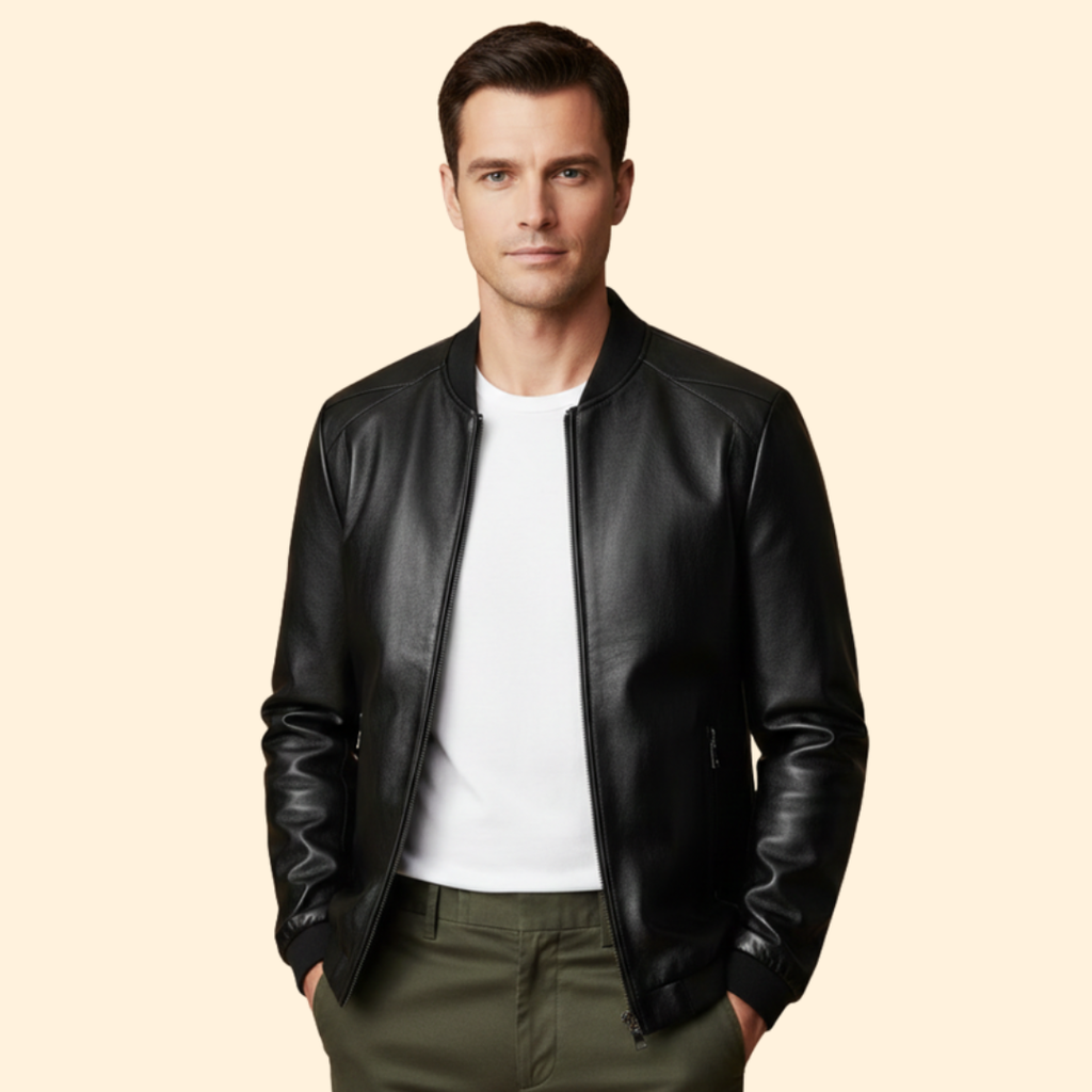 Men’s Leather Bomber Jacket – Casual Wear, Everyday Style