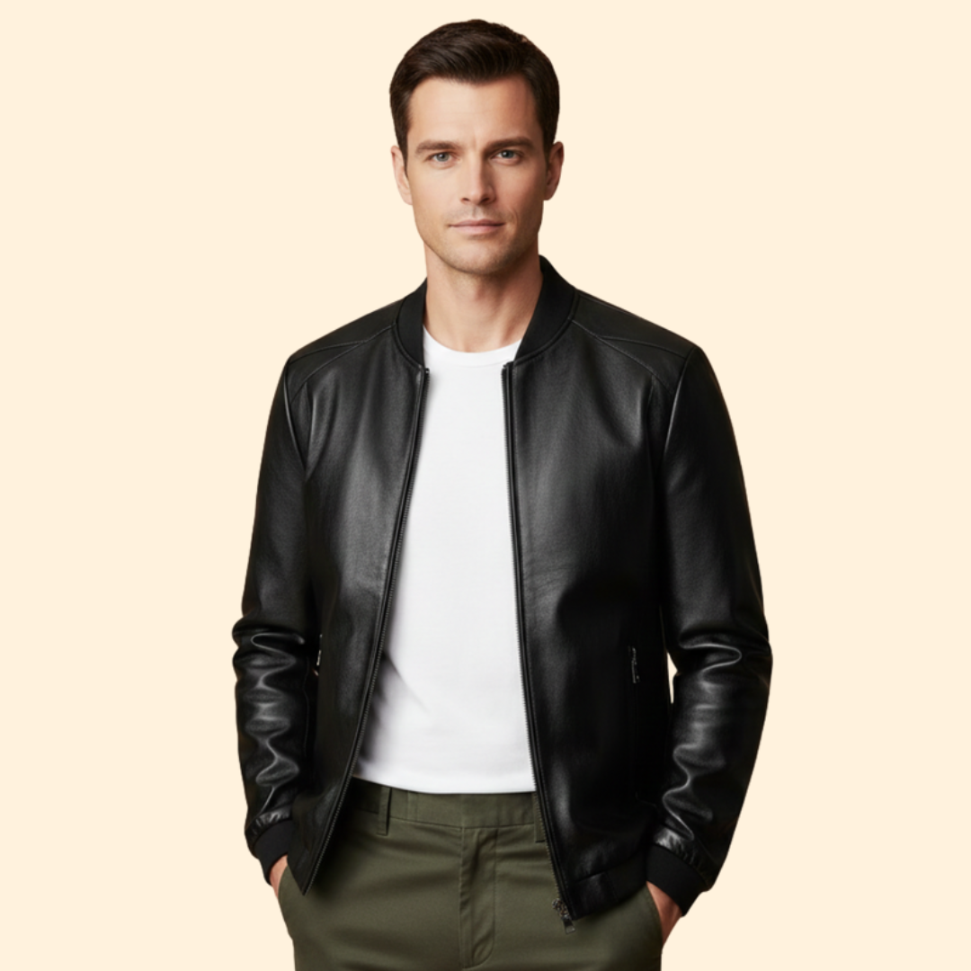 Men’s Leather Bomber Jacket – Casual Wear, Everyday Style