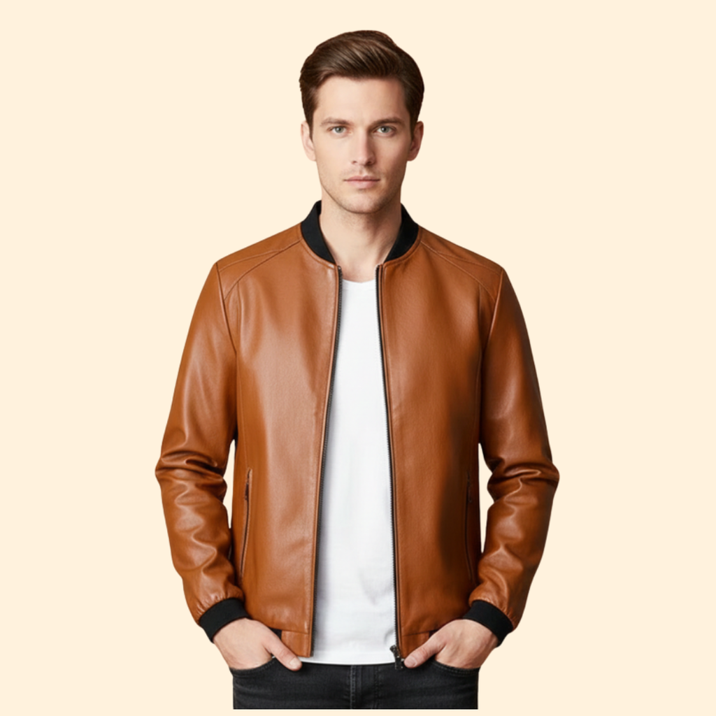 Men’s Leather Bomber Jacket – Casual Wear, Everyday Style