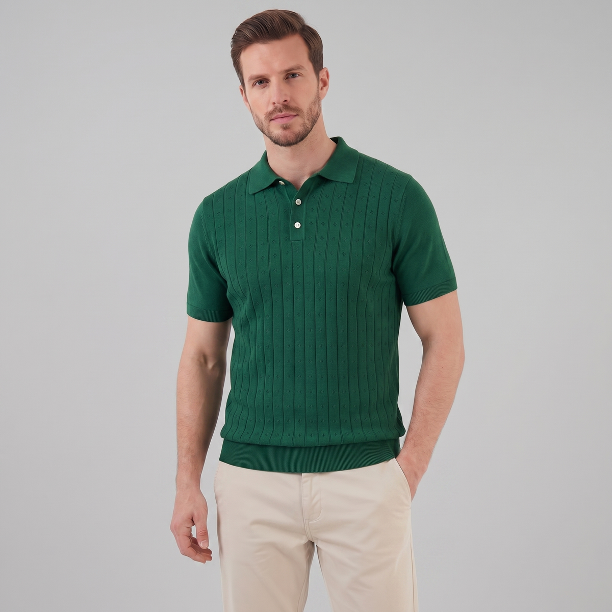 Men's Casual Polo Shirt - Short-Sleeved Cotton Blend for Everyday Wear