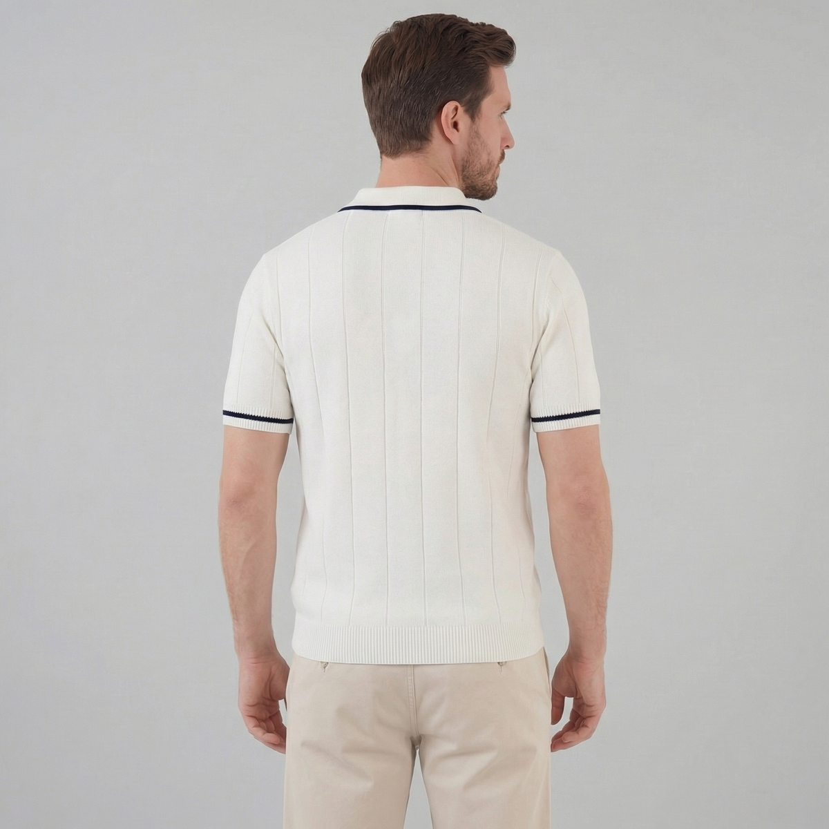 Men's Knit Polo Shirt - Retro Accents - Casual Wear - Comfortable Fit