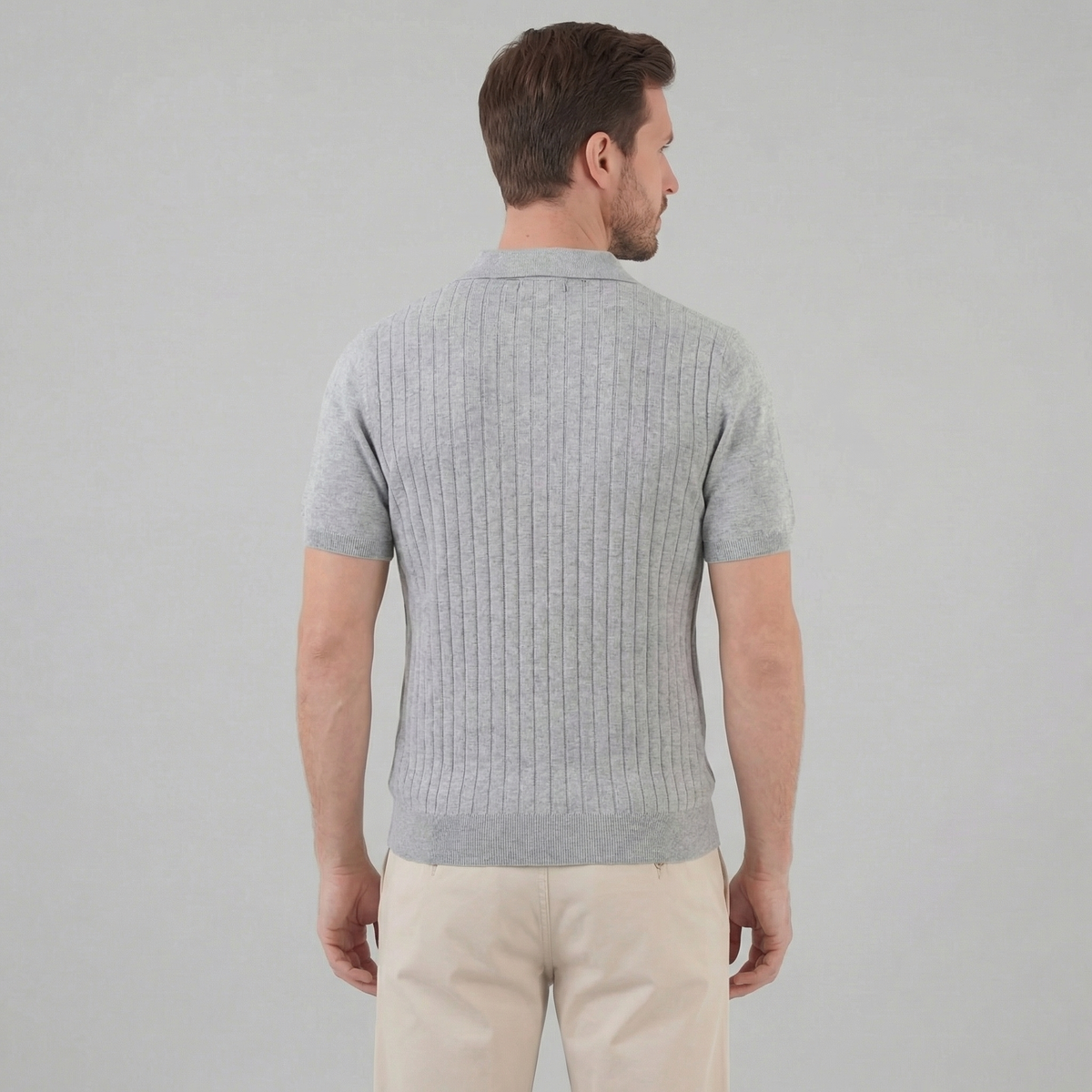 Men's Knit Polo Shirt with Stripes for Casual Wear