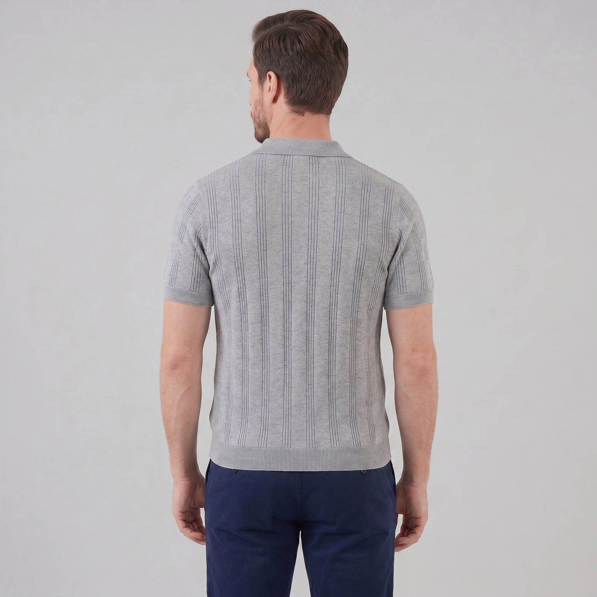 Men's Knit Polo Shirt with Vertical Stripes - Casual Wear for Everyday Use