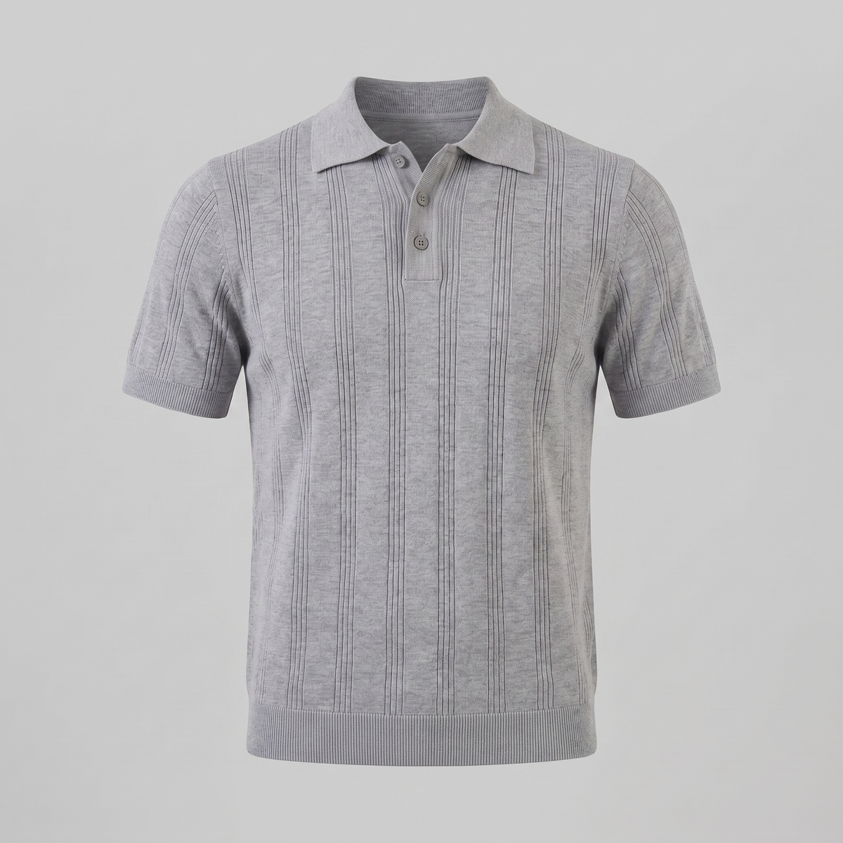 Men's Knit Polo Shirt with Vertical Stripes - Casual Wear for Everyday Use