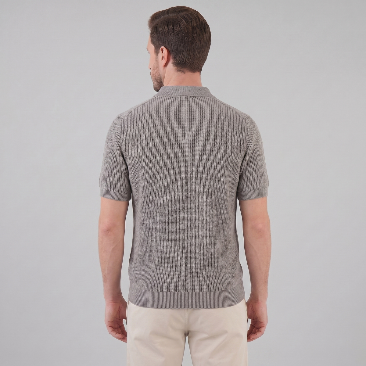 Men's Knit Zip Neck Polo Shirt - Casual Cotton Blend for Everyday Wear