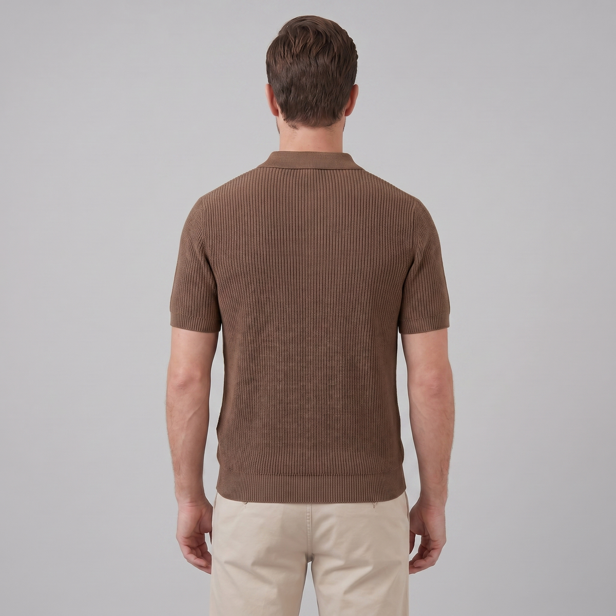 Men's Knit Zip Neck Polo Shirt - Casual Cotton Blend for Everyday Wear