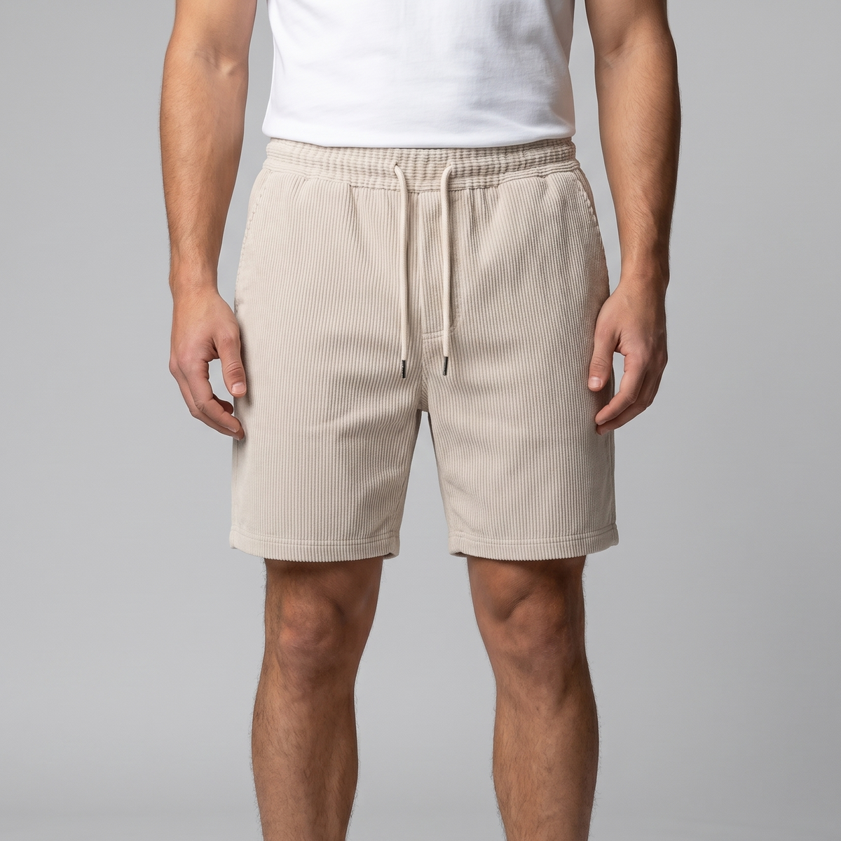 Men's Ribbed Cotton Summer Shorts for Casual Wear