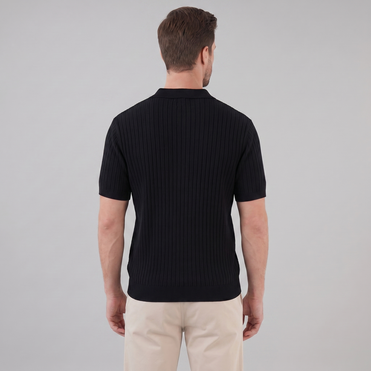 Men's Short Sleeve Rib-Knit Polo Shirt - Casual Wear, Comfortable Fit