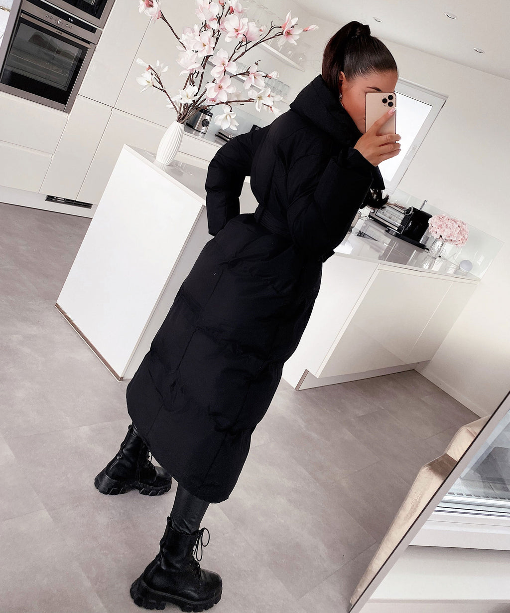 Long Quilted Winter Coat in Black – Stylish Warmth for Everyday Wear, Casual Outings