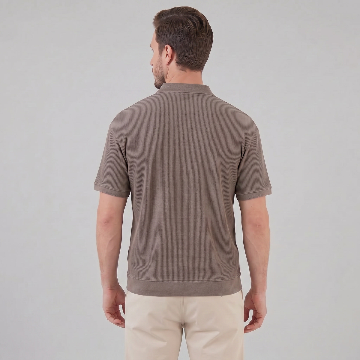 Ribbed Short Sleeve Polo Shirt for Men - Comfortable Cotton Casual Wear