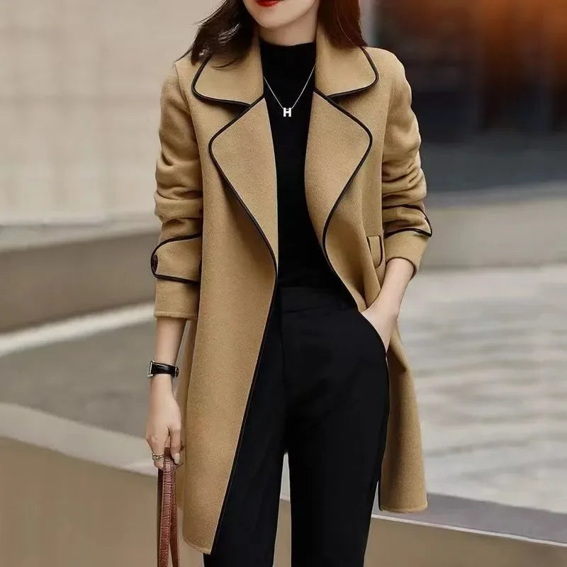 Coat with Belt and Lapel Collar – Casual, Office Wear