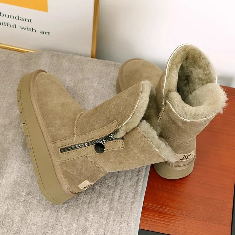 Women's Fleece Mid-Calf Snow Boots – Cosy Winter Footwear, Outdoor Adventures