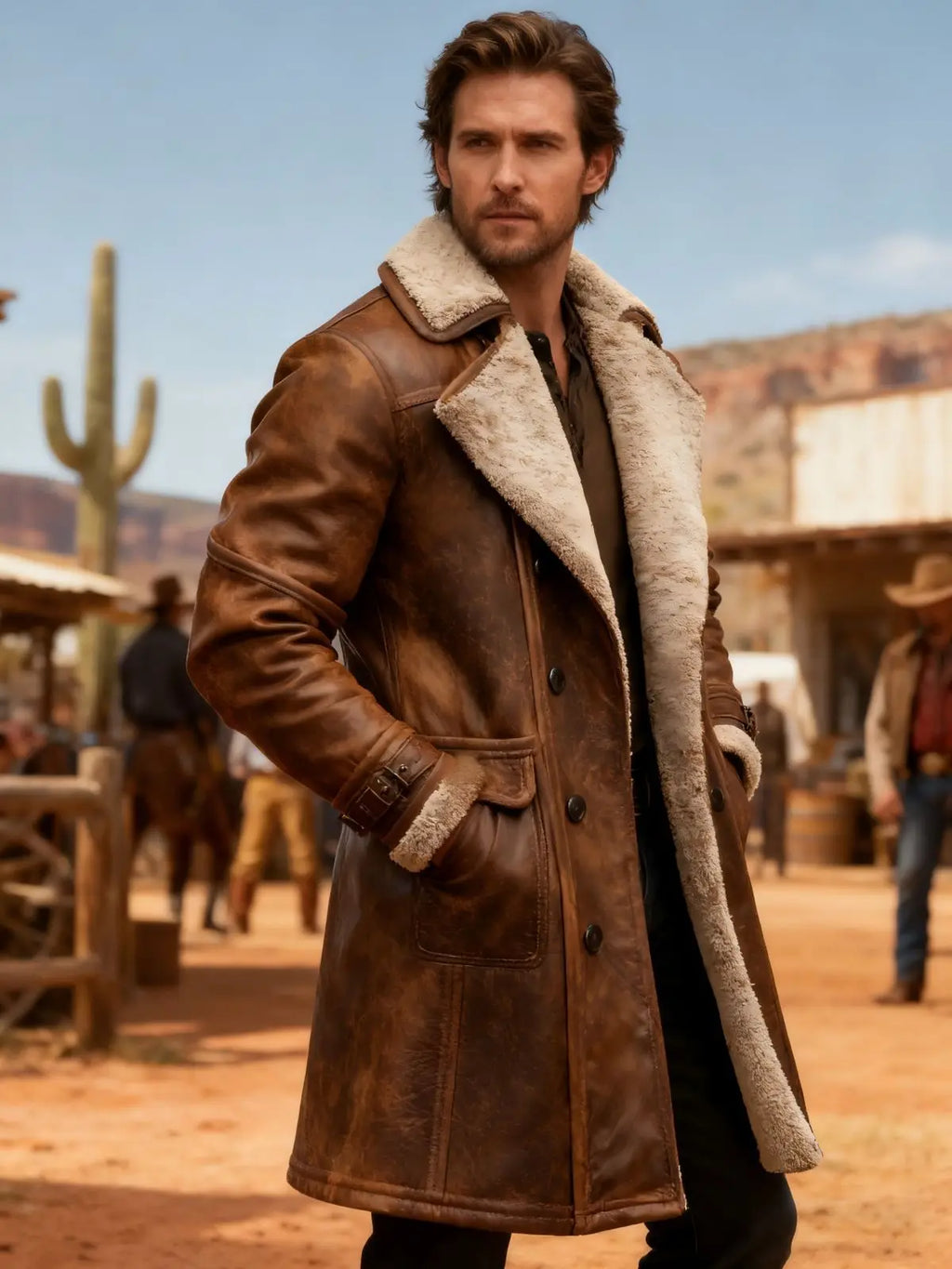 Men's Faux Shearling Longline Coat – Stylish Winter Layer, Outdoor Adventure