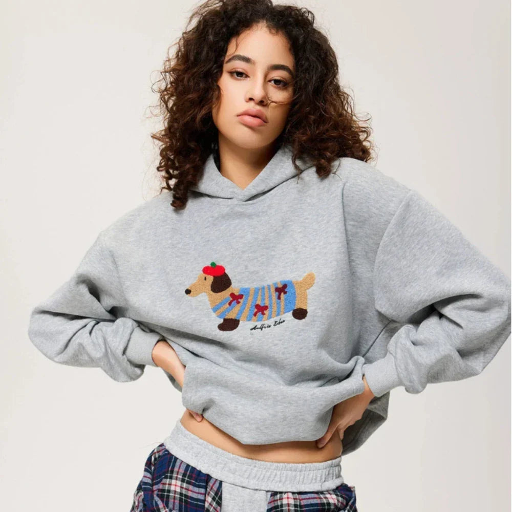 Women's Oversized Embroidered Dachshund Hoodie – Casual Wear, Gift Idea