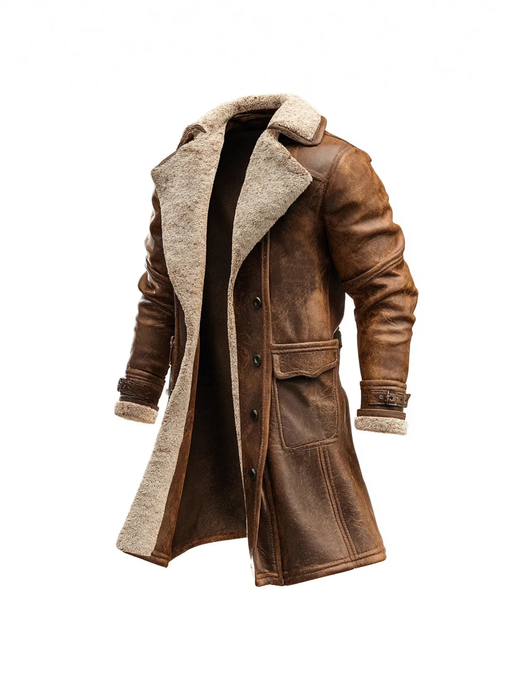 Men's Faux Shearling Longline Coat – Stylish Winter Layer, Outdoor Adventure