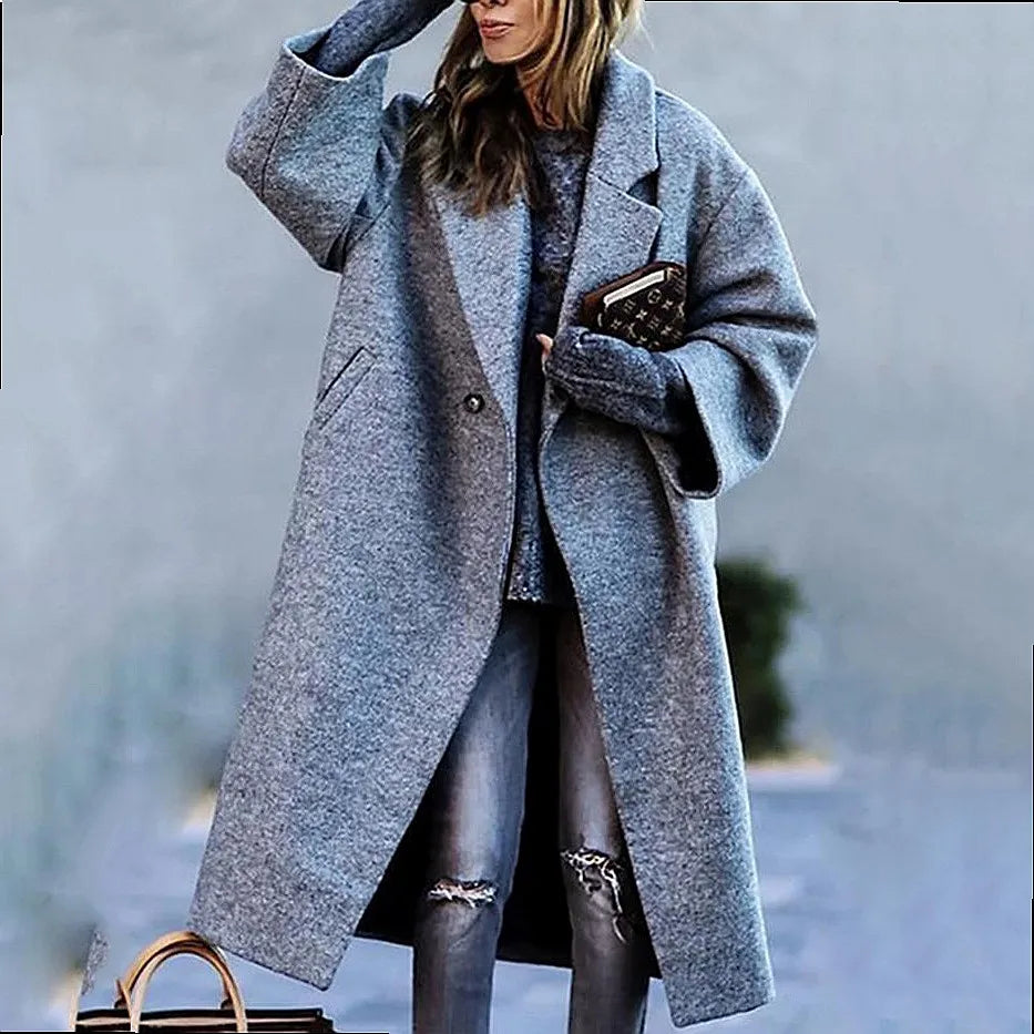 Women's Wool Blend Long Coat – Stylish Outerwear, Everyday Wear