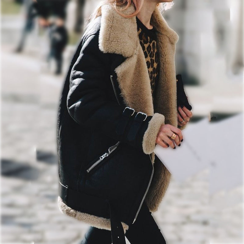 Women’s Faux Shearling Aviator Jacket – Winter Warmth, Casual Outings