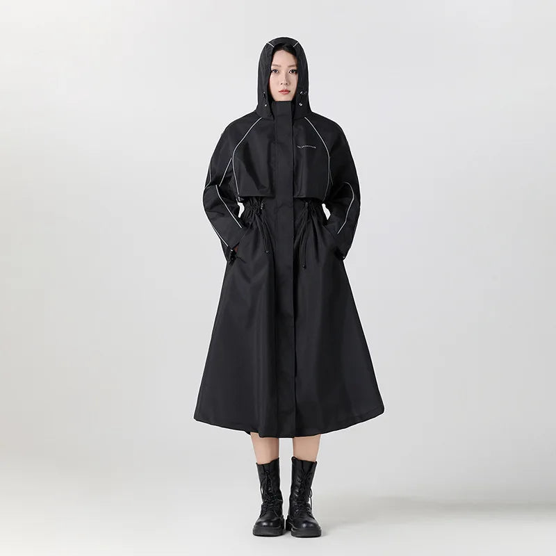 Women's Longline Hooded Rain Coat – Lightweight, Waterproof – Cycling, Outdoor