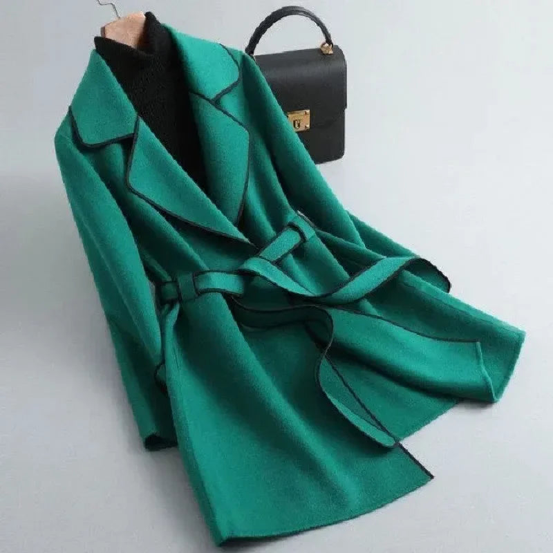 Coat with Belt and Lapel Collar – Casual, Office Wear