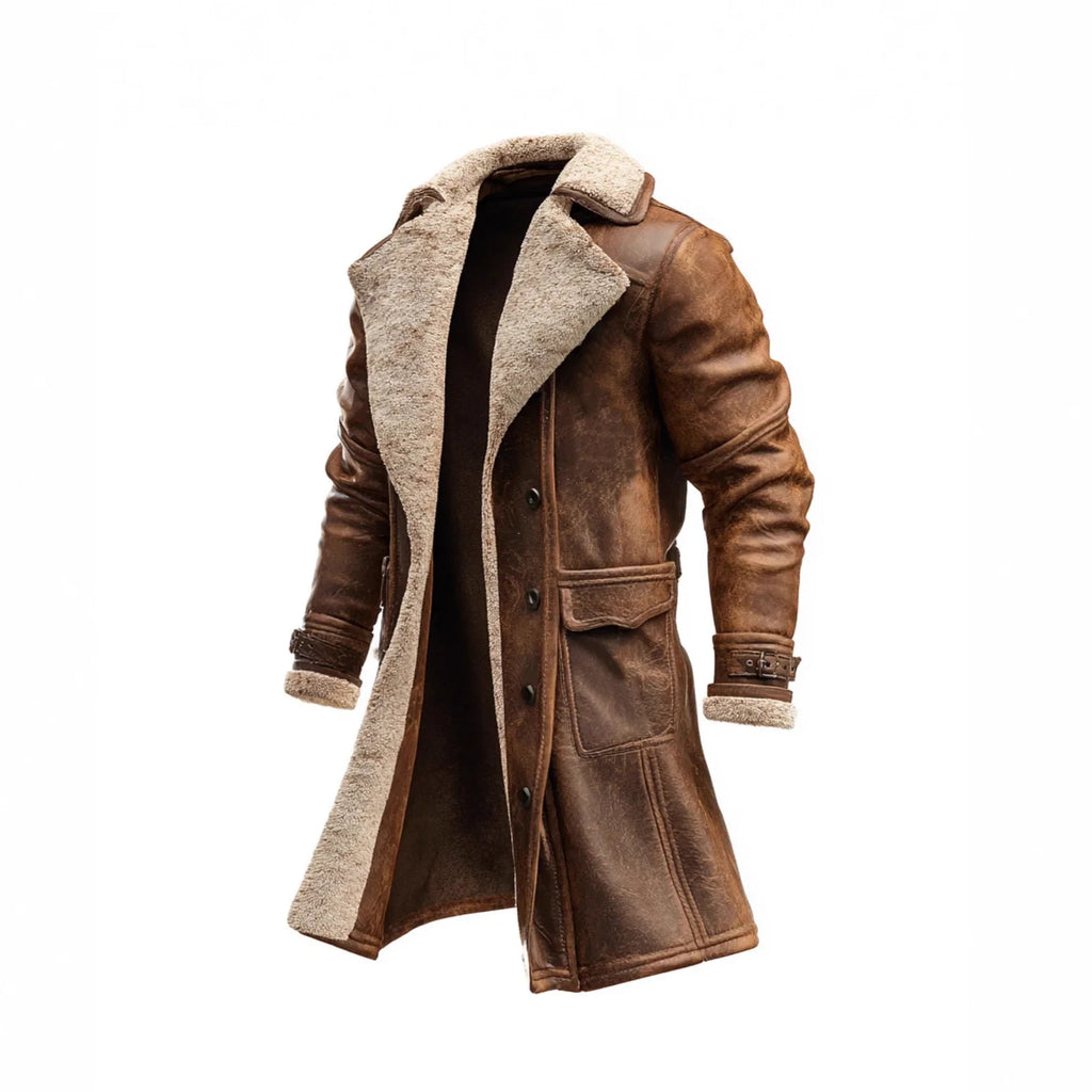 Men's Faux Shearling Longline Coat – Stylish Winter Layer, Outdoor Adventure