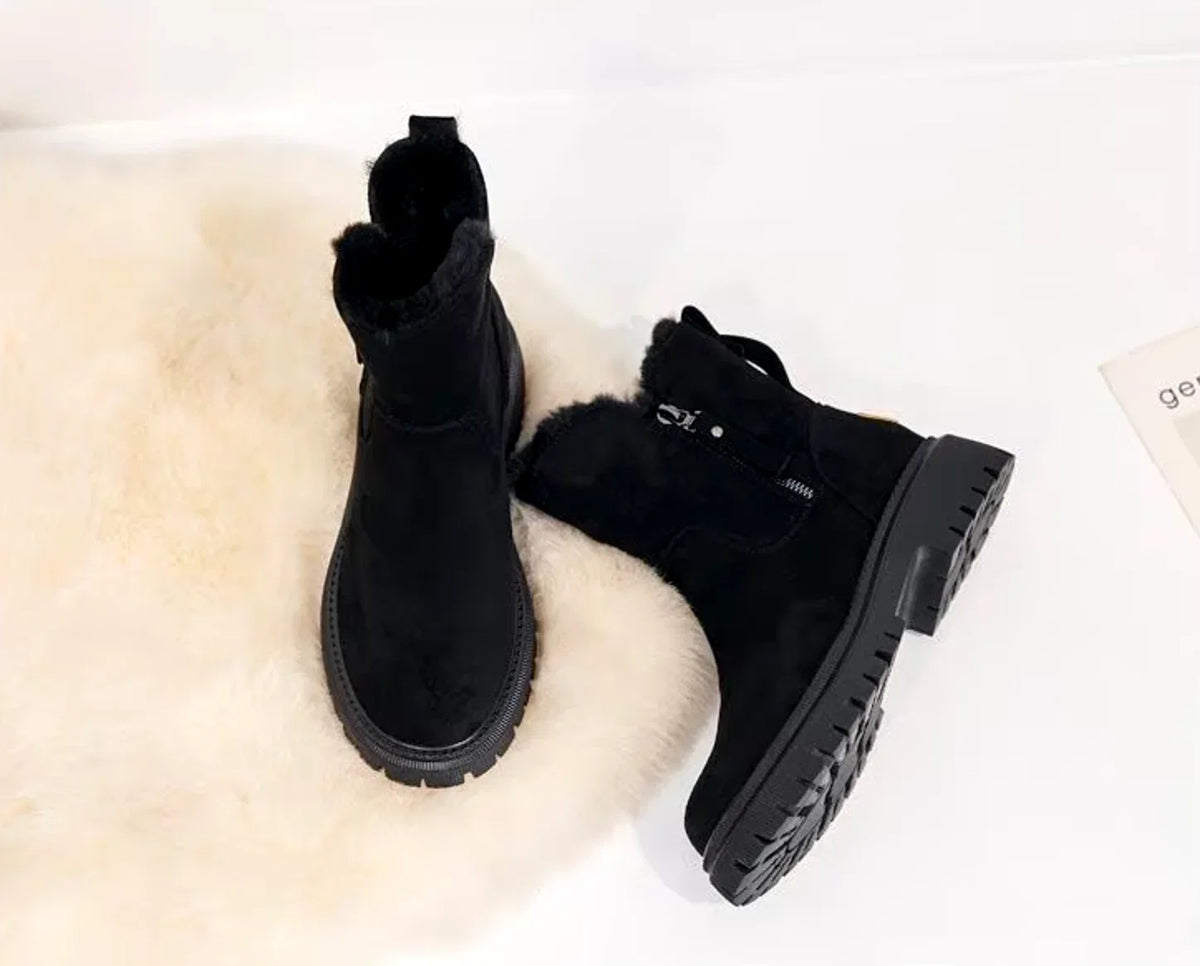 Women's Ankle Boots, Faux Fur Lined, Chunky Sole – Winter, Casual Wear