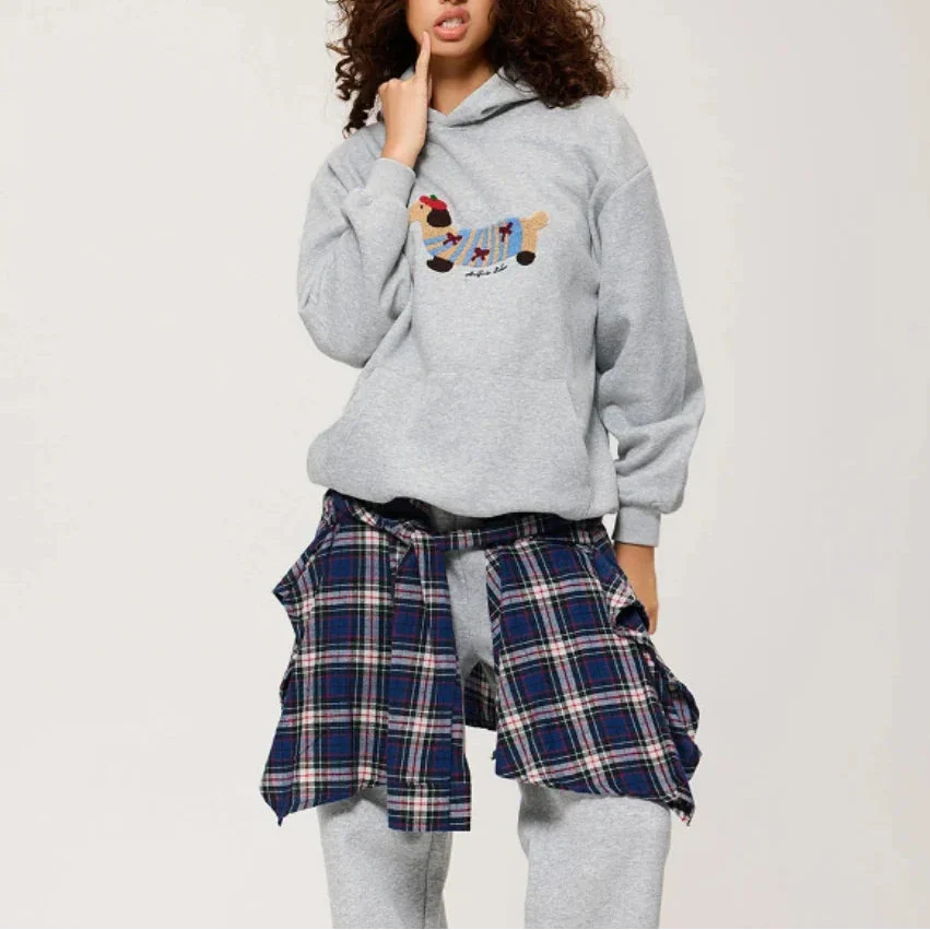 Women's Oversized Embroidered Dachshund Hoodie – Casual Wear, Gift Idea