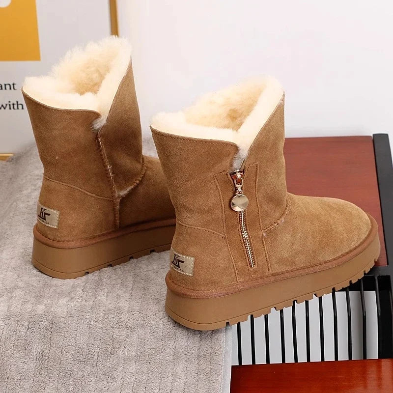 Women's Fleece Mid-Calf Snow Boots – Cosy Winter Footwear, Outdoor Adventures