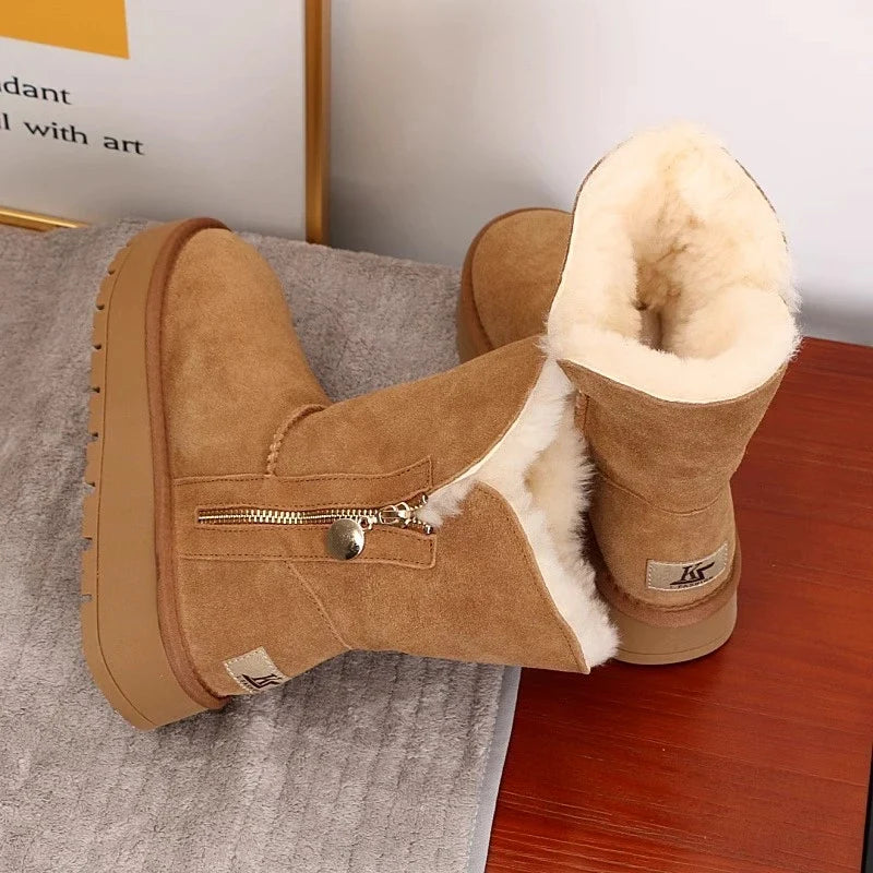 Women's Fleece Mid-Calf Snow Boots – Cosy Winter Footwear, Outdoor Adventures