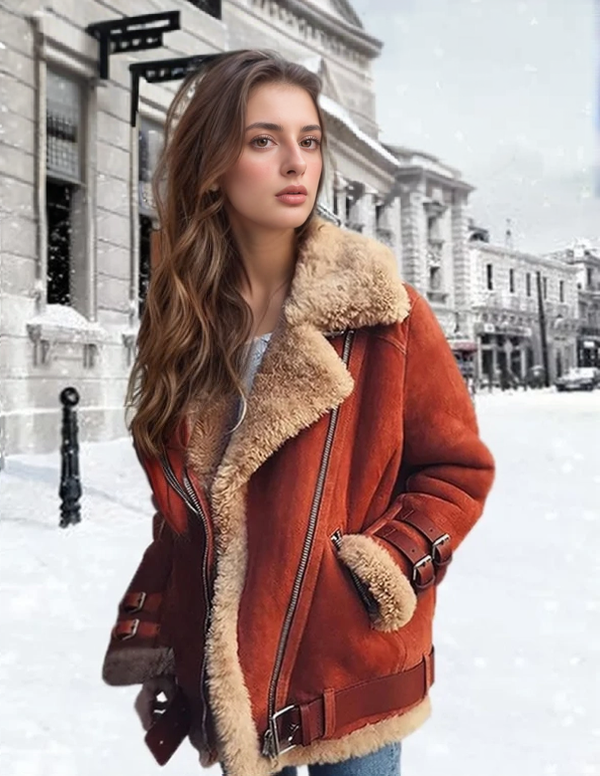 Women’s Faux Shearling Aviator Jacket – Winter Warmth, Casual Outings